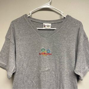 Walt Disney World Embroidered Gray V Neck T Shirt